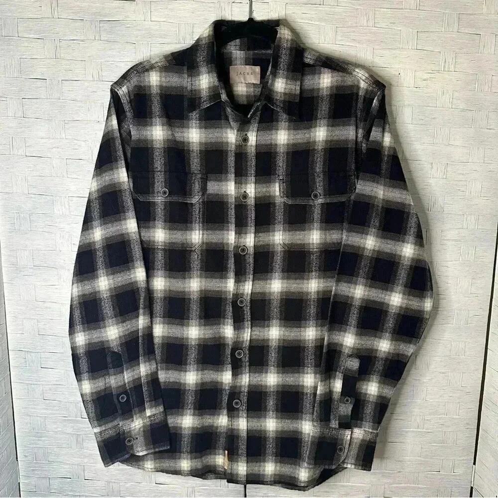 JACHS Men Flannel Shirt Shacket Fall Winter Button-down Pocket Casual Plaid